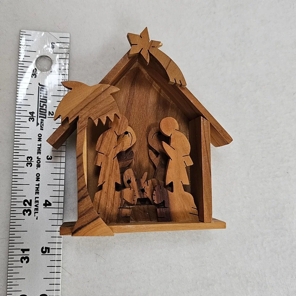 Handcrafted‎ Olive Wood Nativity Scene Stable Silhouette Christmas Decor 4.5